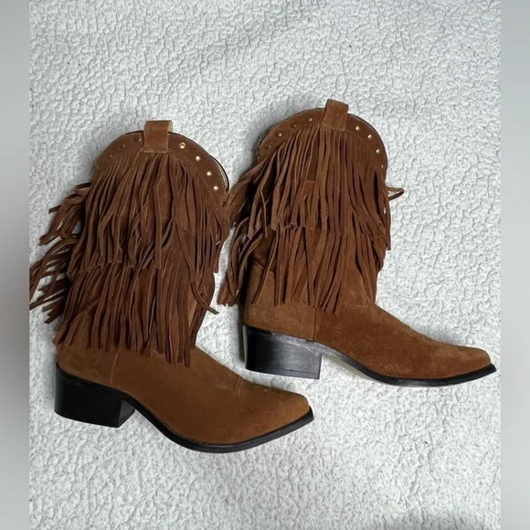 Shyanne Girls Double Fringe Cowboy Boot Snip Toe Size 4.5 - Picture 2 of 8